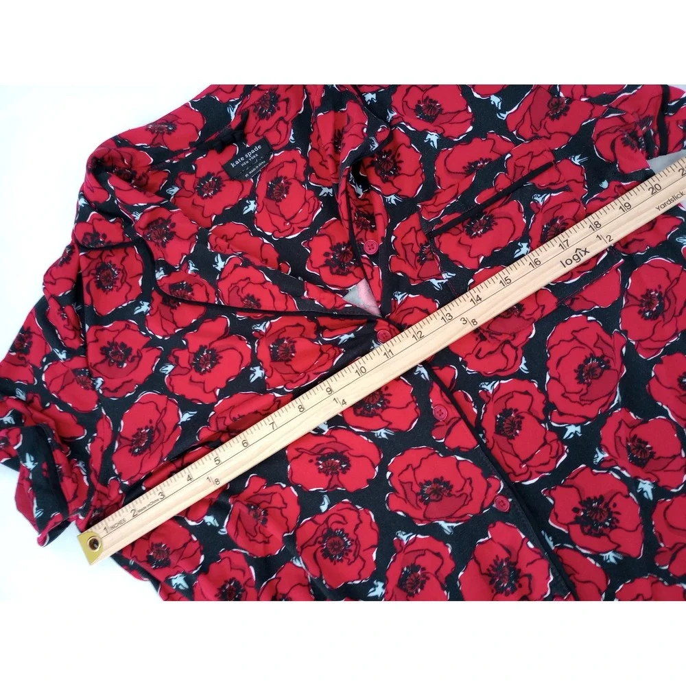 Kate Spade Pajama Top Women Medium Red Poppy Floral Short Sleeve Button Front